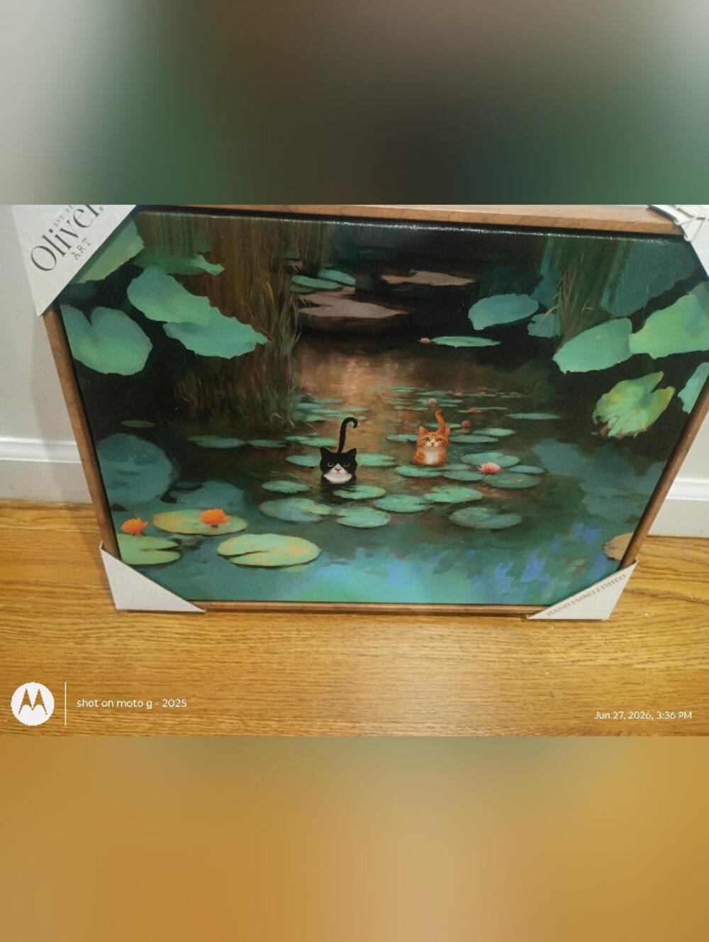 Oliver Gal Cats on Lily Pads Framed Art Print - Green & Teal